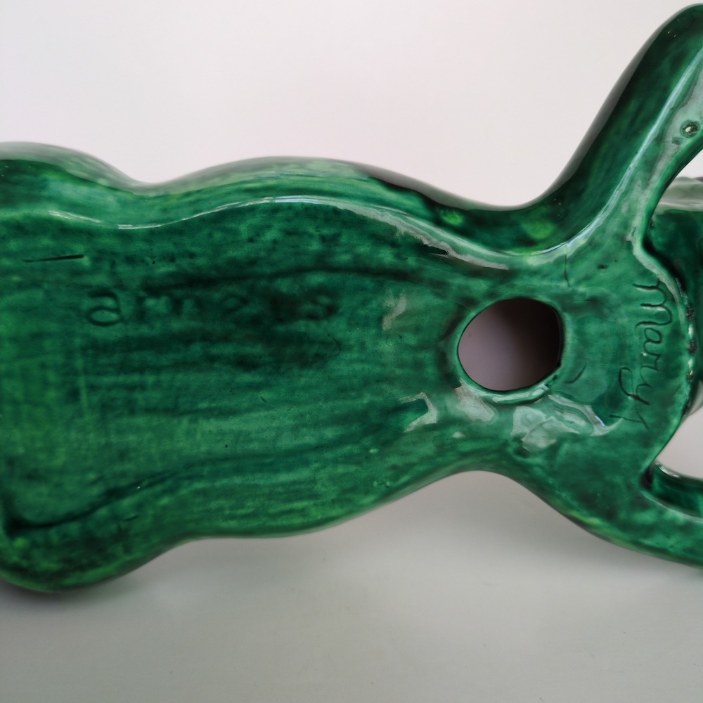 Vtg Arnel's Ceramic Laying Down Lounging Frog Figurine Green Glaze Retro 13" - Picture 9 of 10